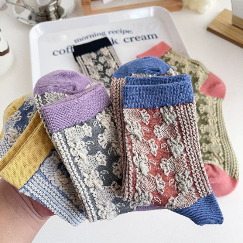 Pink Vintage Floral Sock Set - angelcore, angelic, angels, faecore, fairycore Kawaii Babe