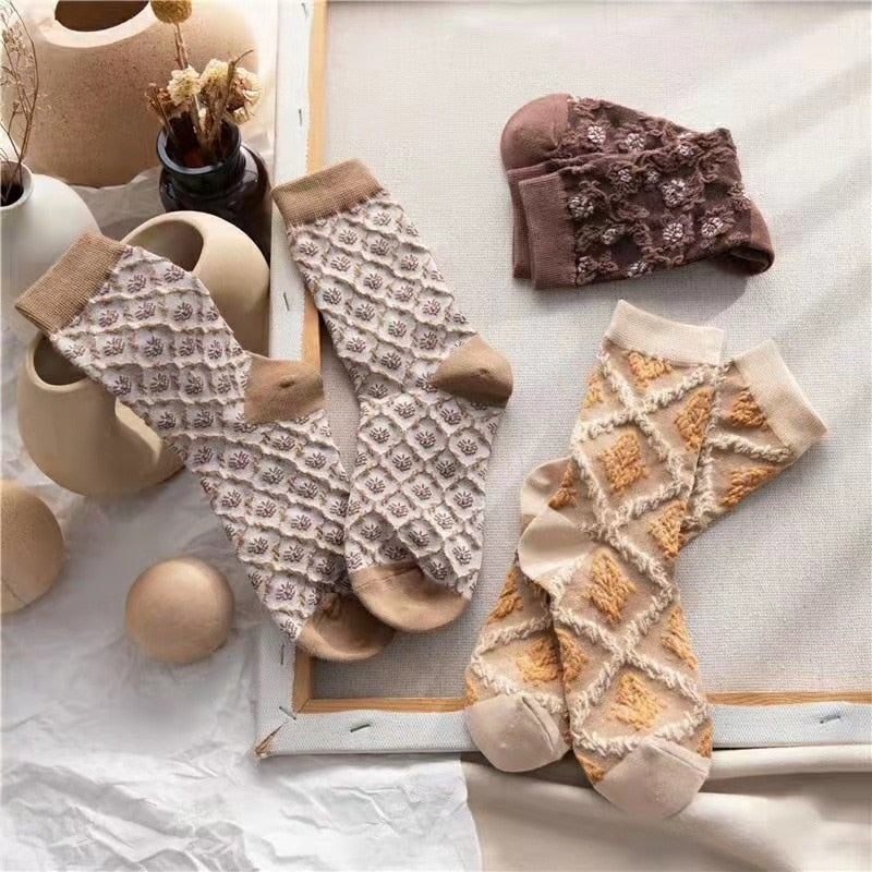 Pink Vintage Floral Sock Set - angelcore, angelic, angels, faecore, fairycore Kawaii Babe