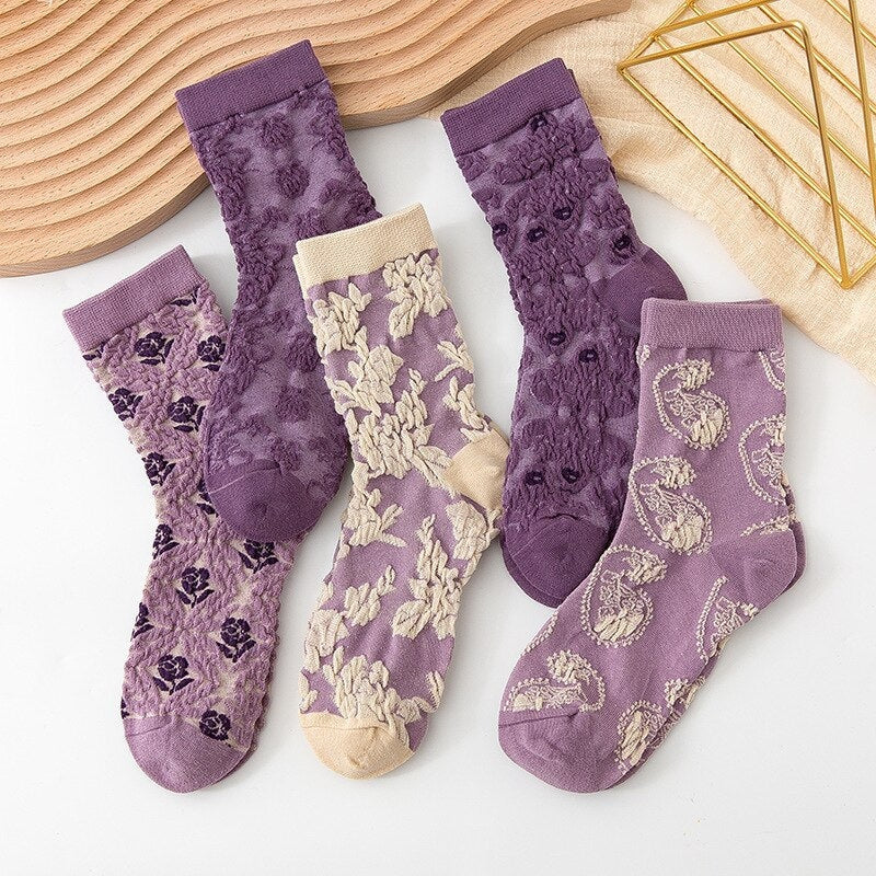 Pink Vintage Floral Sock Set - angelcore, angelic, angels, faecore, fairycore Kawaii Babe