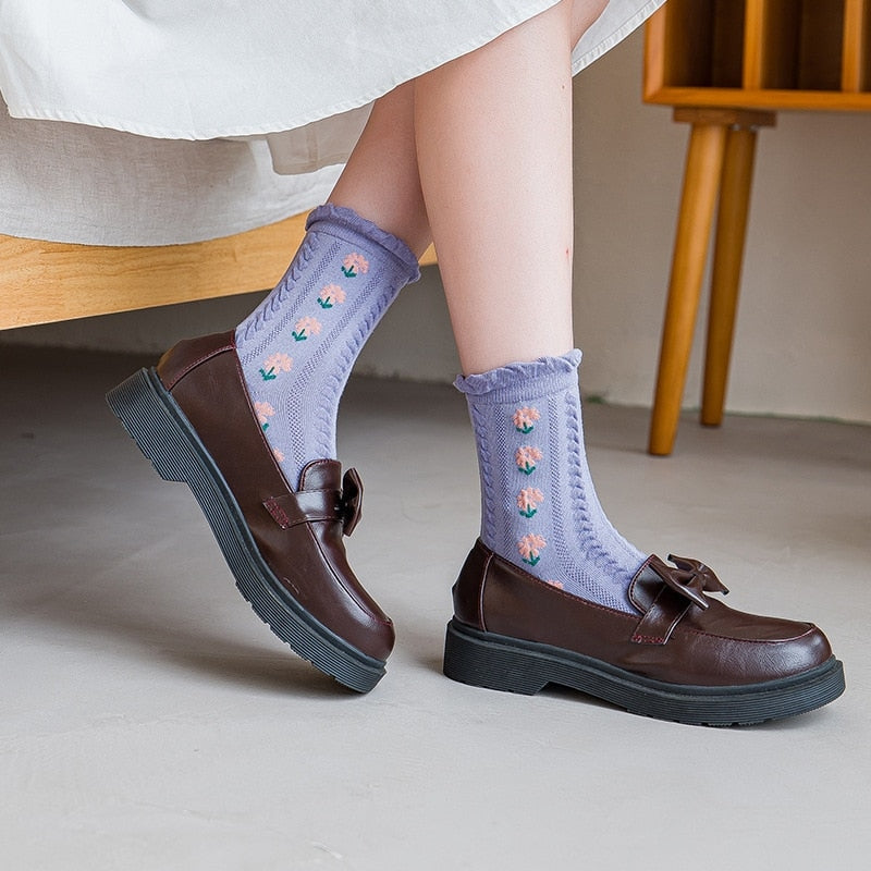 Pink Vintage Floral Sock Set - angelcore, angelic, angels, faecore, fairycore Kawaii Babe