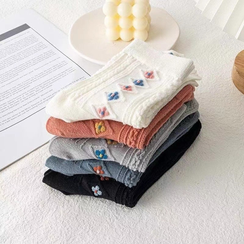 Pink Vintage Floral Sock Set - angelcore, angelic, angels, faecore, fairycore Kawaii Babe