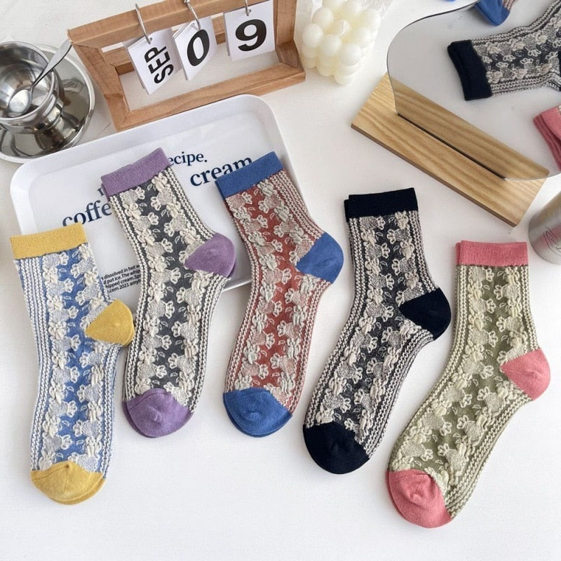 Pink Vintage Floral Sock Set - angelcore, angelic, angels, faecore, fairycore Kawaii Babe