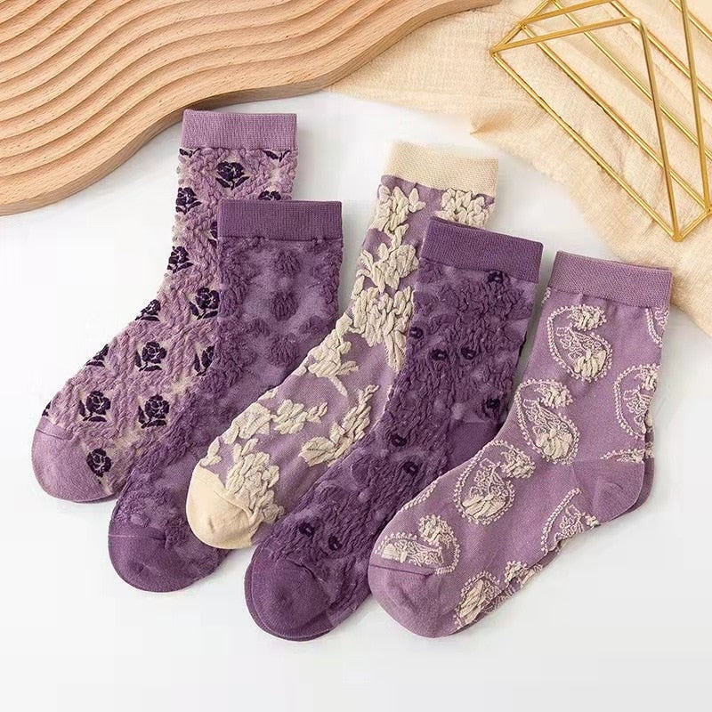 Pink Vintage Floral Sock Set - angelcore, angelic, angels, faecore, fairycore Kawaii Babe