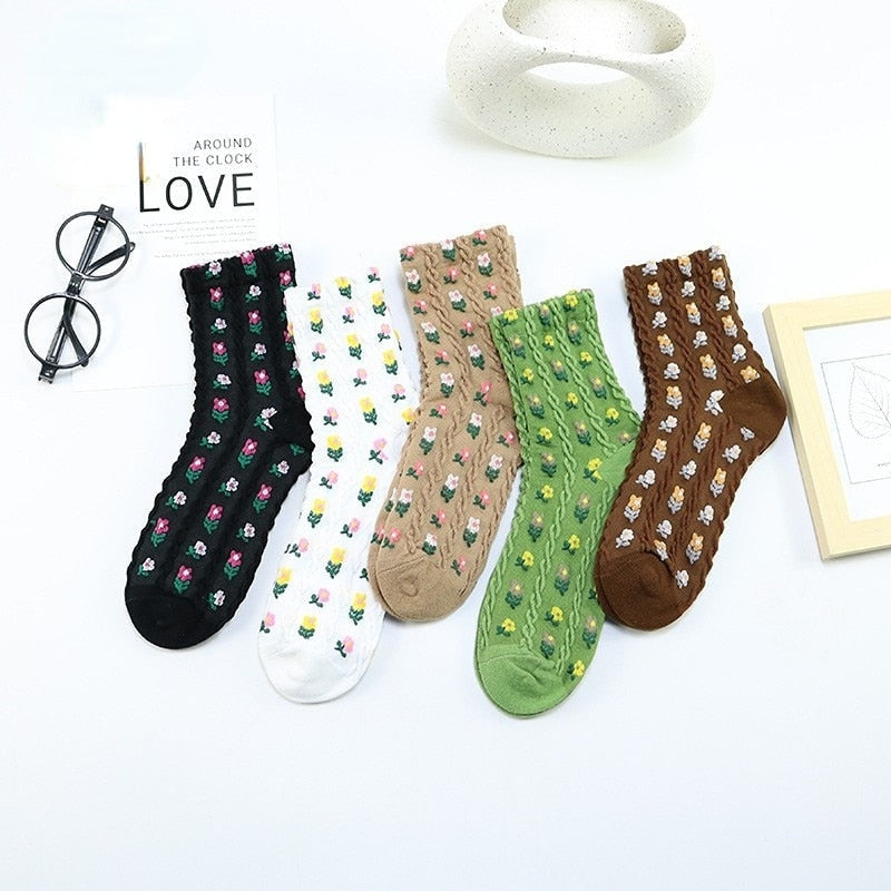 Pink Vintage Floral Sock Set - angelcore, angelic, angels, faecore, fairycore Kawaii Babe