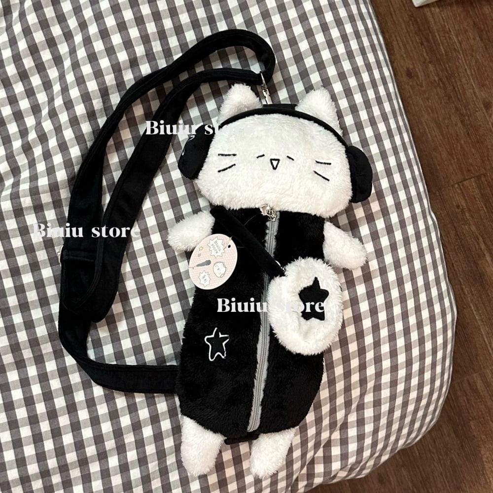 Plush Ribbit Cat with earphone Crossbody Bag