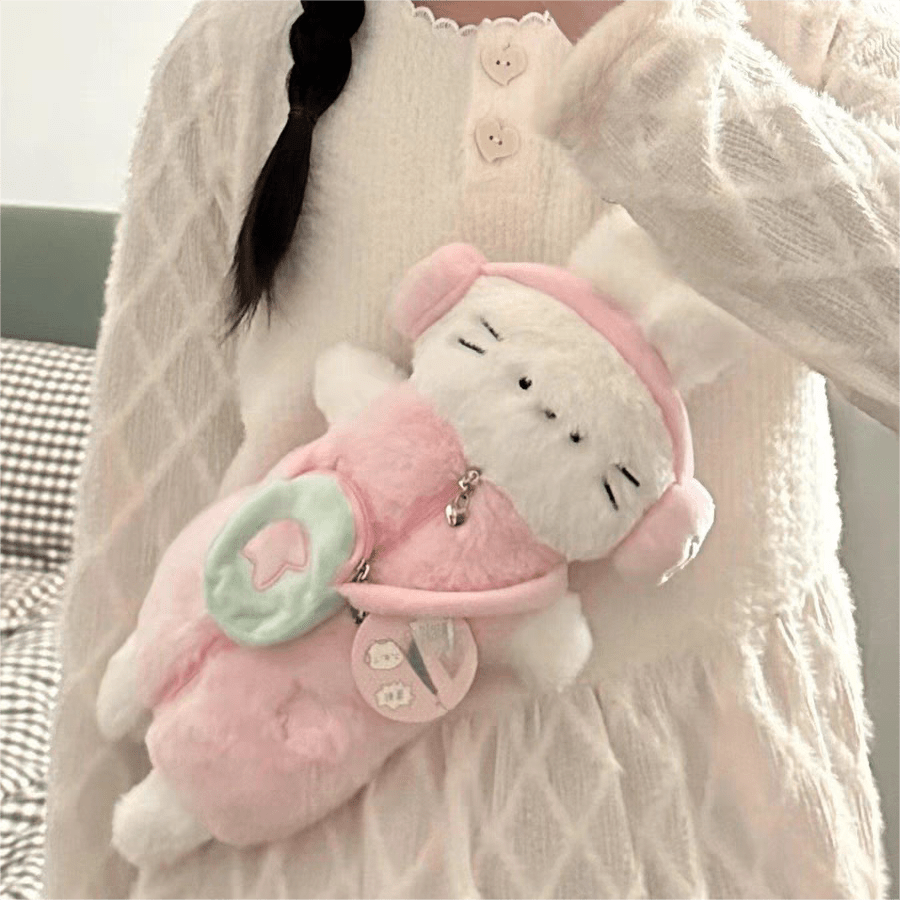 Plush Ribbit Cat with earphone Crossbody Bag