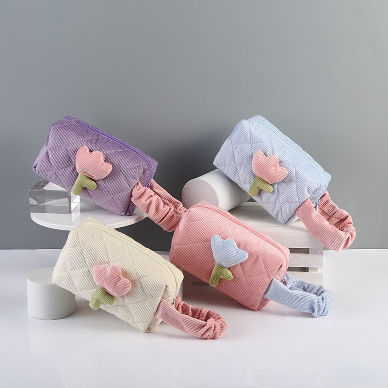 Plush Tulip Make-Up Case - bags, flowers, makeup bag, tulip Kawaii Babe