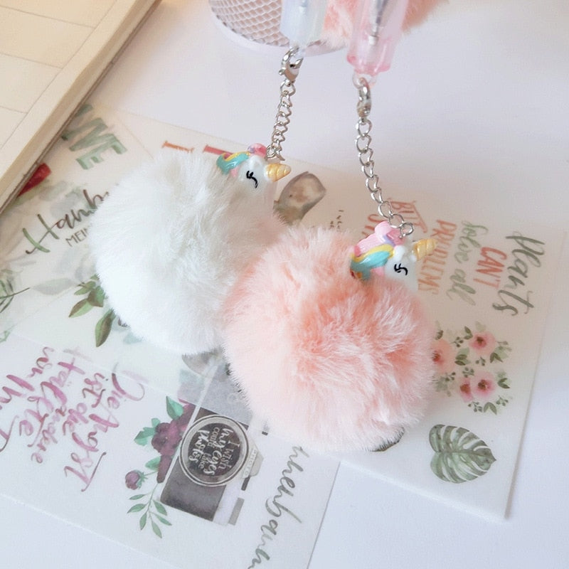 Plush Unicorn Pompom Pens - fairy-kei, pastelcore, pen, stationary, unicorn Kawaii Babe