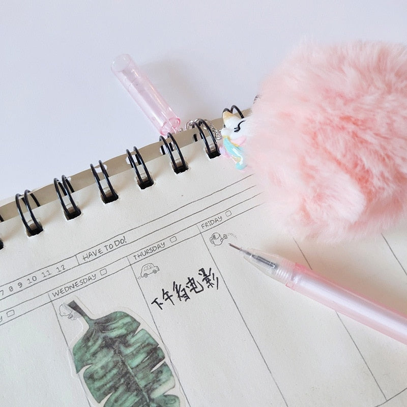 Plush Unicorn Pompom Pens - fairy-kei, pastelcore, pen, stationary, unicorn Kawaii Babe