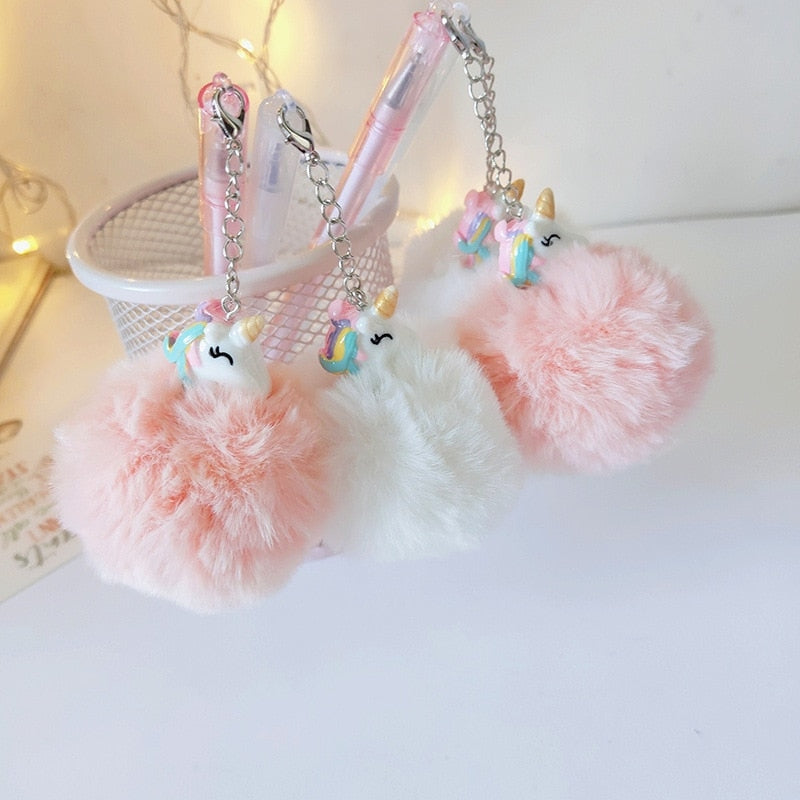 Plush Unicorn Pompom Pens - fairy-kei, pastelcore, pen, stationary, unicorn Kawaii Babe