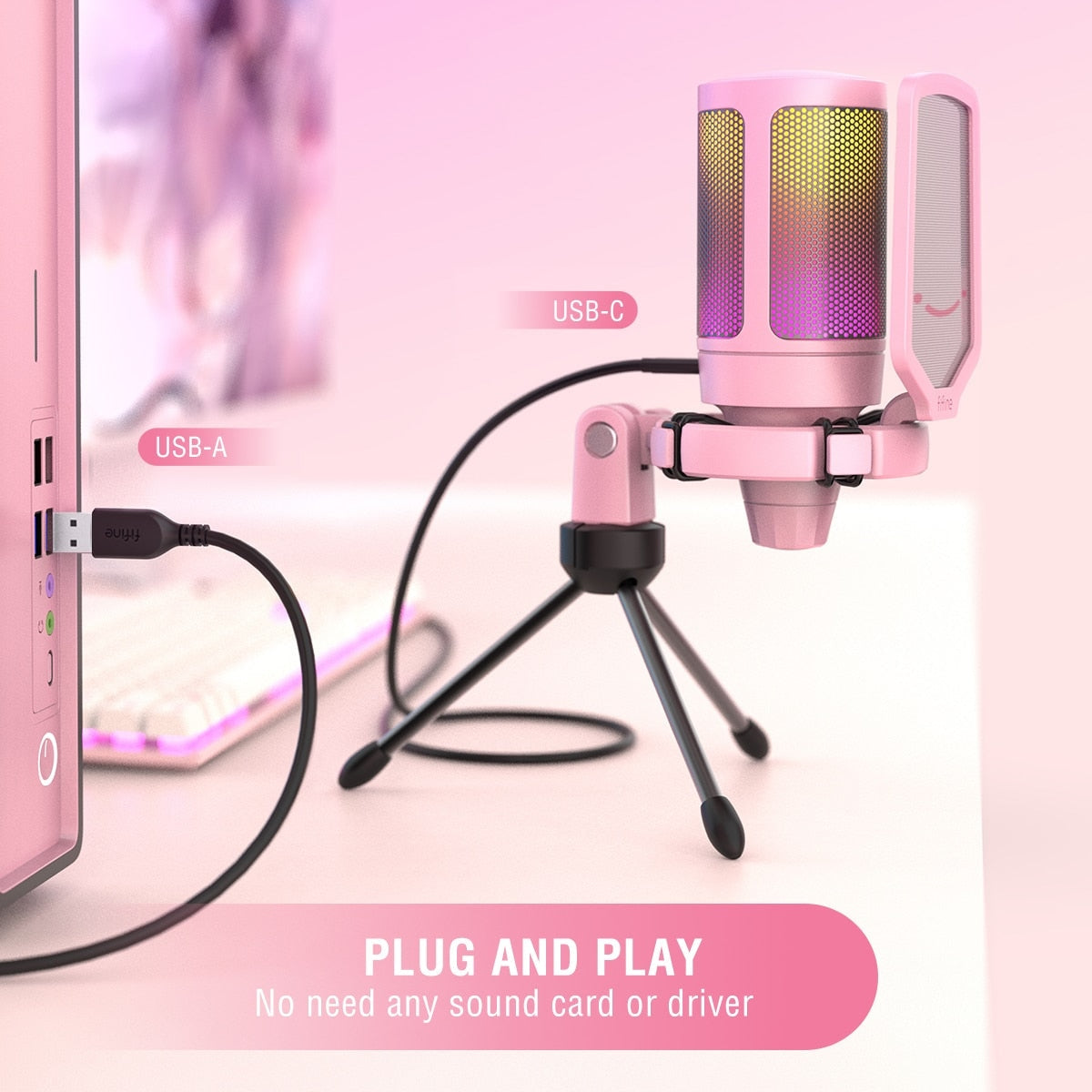 Professional pink streaming microphone - egirl - egirls - electronics - gamer -