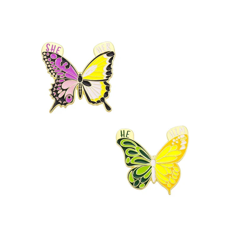 Pronoun butterfly enamel pins - enamel pin - pins - lapel