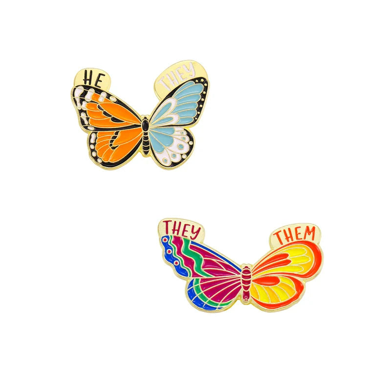 Pronoun butterfly enamel pins - enamel pin - pins - lapel