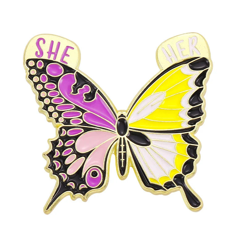 Pronoun butterfly enamel pins - enamel pin - pins - lapel