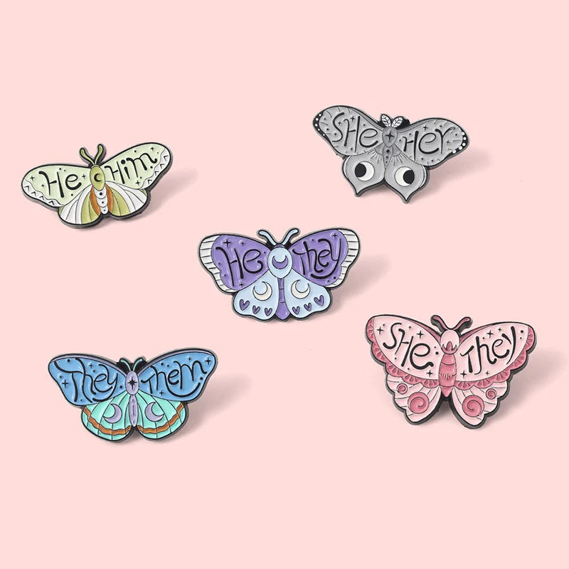 Pronoun butterfly enamel pins - enamel pin - pins - lapel
