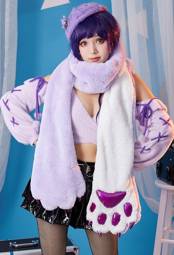 Purple Paw Plush Scarf - cat paw, paws, dog kitten paw