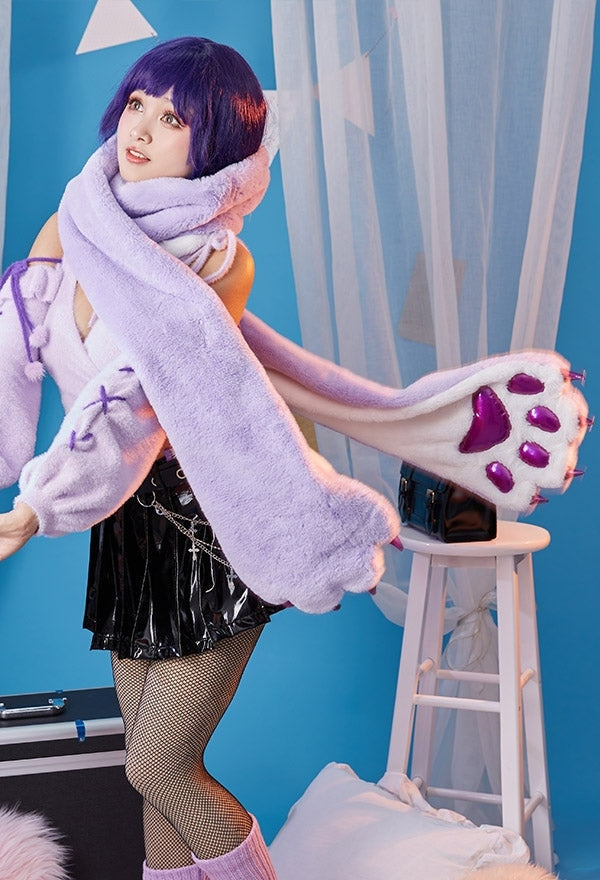 Purple Paw Plush Scarf - cat paw, paws, dog kitten paw