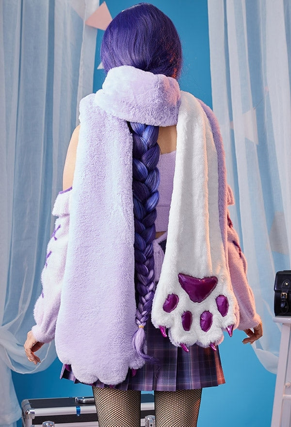 Purple Paw Plush Scarf - cat paw, paws, dog kitten paw