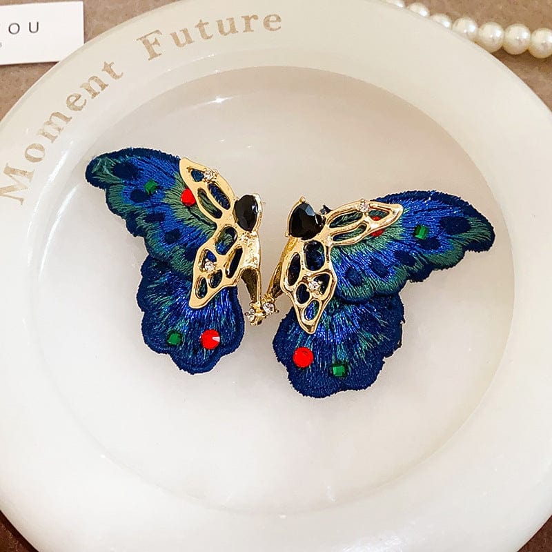 Retro Chunky Rhinestone Inlaid Butterfly Stud Earrings