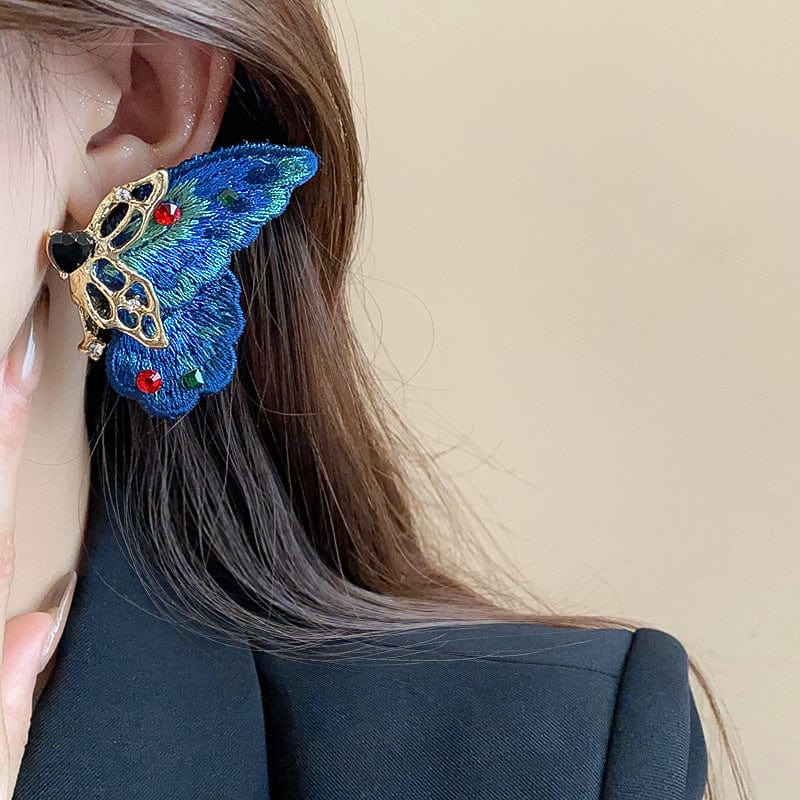 Retro Chunky Rhinestone Inlaid Butterfly Stud Earrings