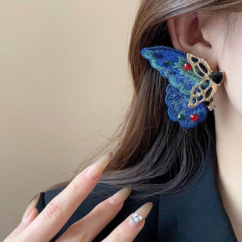 Retro Chunky Rhinestone Inlaid Butterfly Stud Earrings