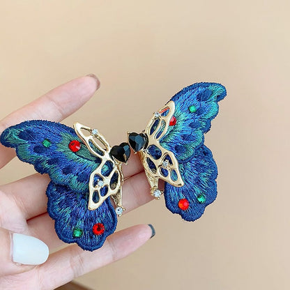 Retro Chunky Rhinestone Inlaid Butterfly Stud Earrings