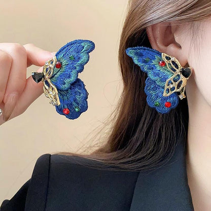 Retro Chunky Rhinestone Inlaid Butterfly Stud Earrings