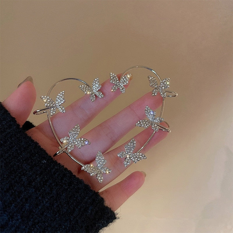 Rhinestone Butterfly Ear Cuffs - butterflies, butterfly, ear cuff, ear cuffs, fake jewelry Kawaii Babe