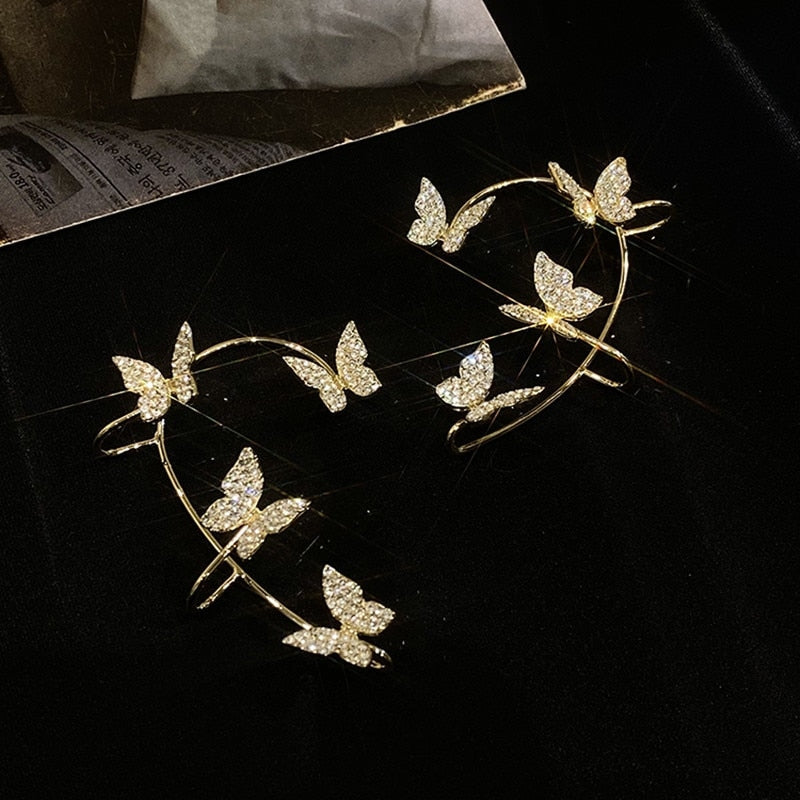 Rhinestone Butterfly Ear Cuffs - butterflies, butterfly, ear cuff, ear cuffs, fake jewelry Kawaii Babe