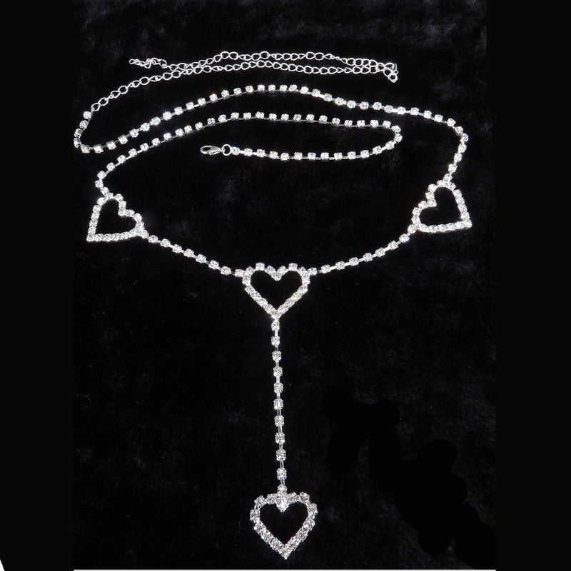 Rhinestone Heart Chain Belt - accessores, accessories, accessorries, accessory, belt