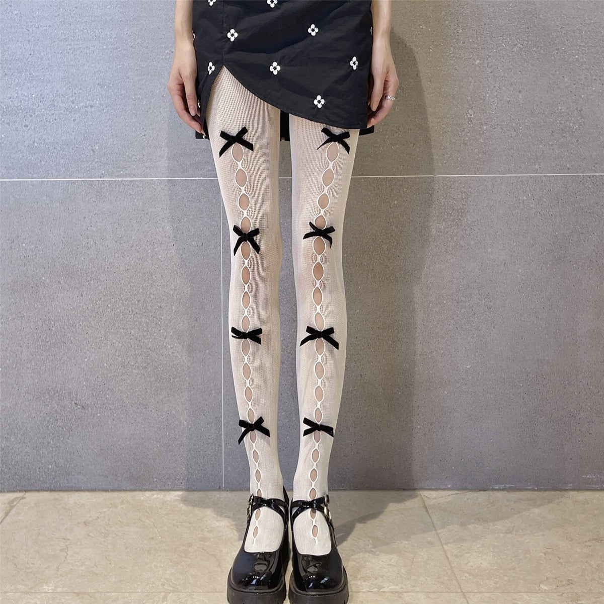 Ribbon Fishnets - White & Black - fishnet, fishnet socks, stockings, fishnets, nylon