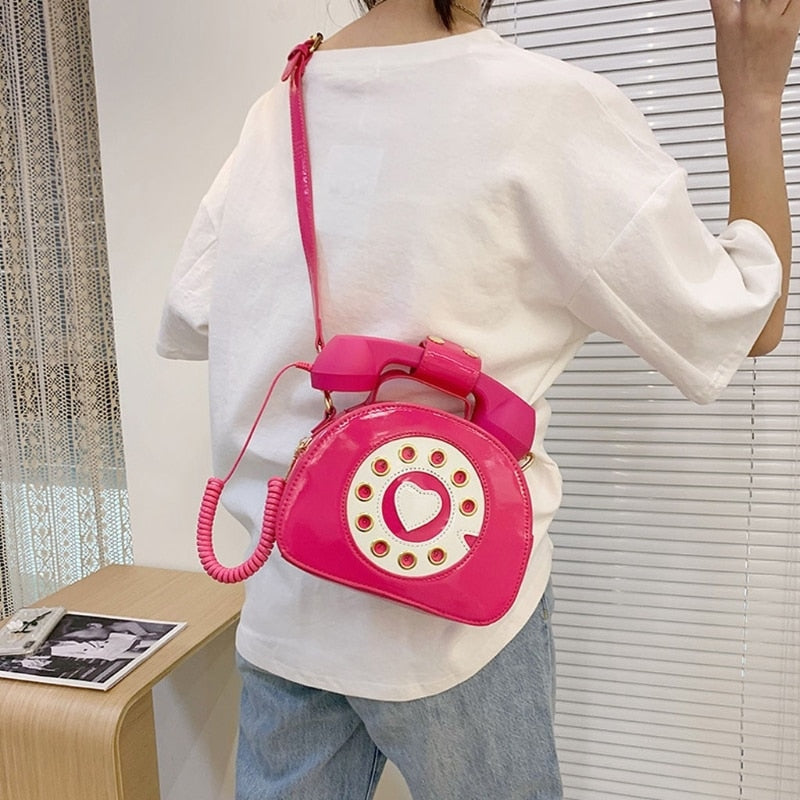 Rotary phone handbag - bags - handbag - handbags - phone - pu material