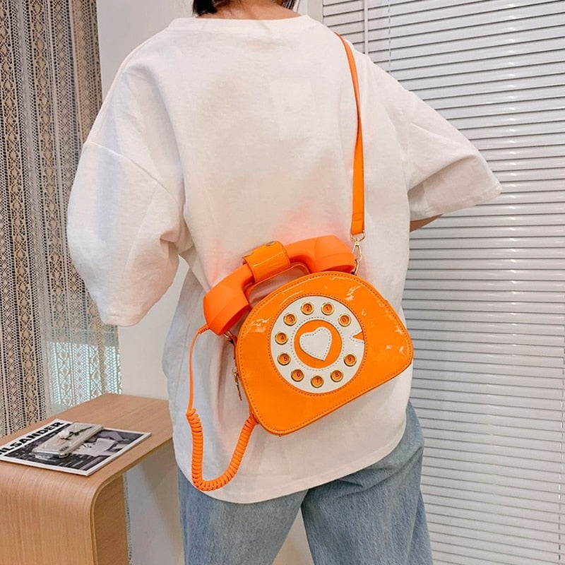 Rotary phone handbag - bags - handbag - handbags - phone - pu material