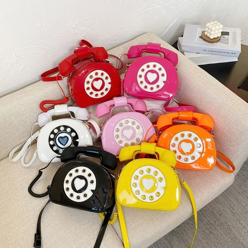 Rotary phone handbag - bags - handbag - handbags - phone - pu material