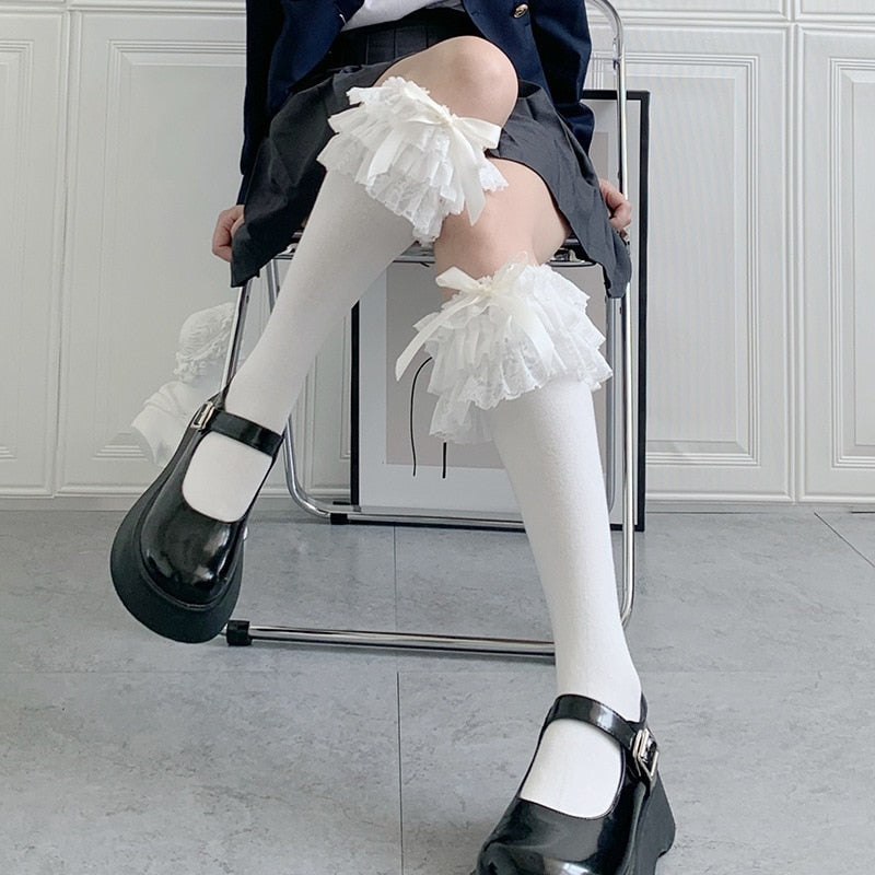 Ruffled Knee Socks - socks, stockings Kawaii Babe