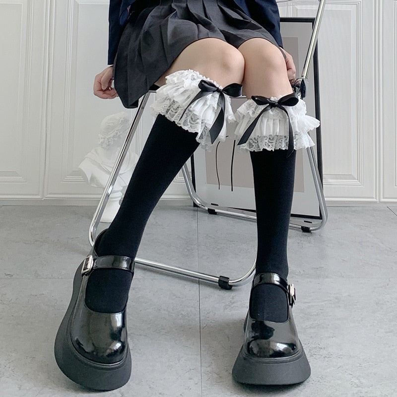 Ruffled Knee Socks - socks, stockings Kawaii Babe