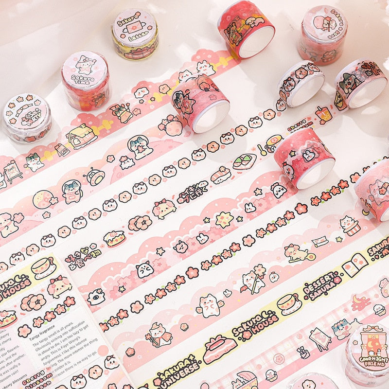 Sakura blossom washi tape - cats - kawaii - stationery - stickers - tape