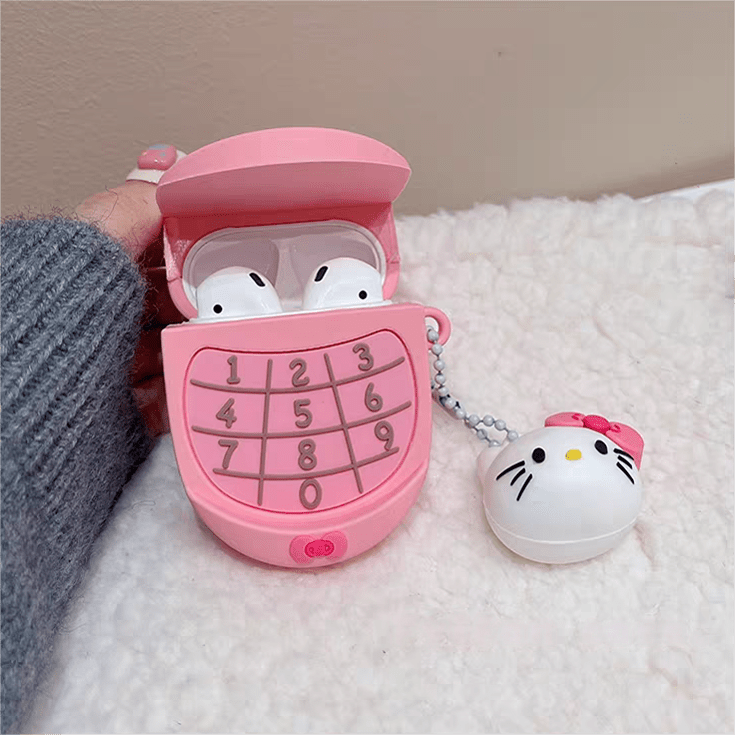 Pink Kitty AirPods Earphone Case With Key Chain