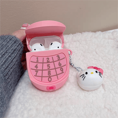 Pinke Kitty AirPods-Kopfhörerhülle mit Schlüsselanhänger