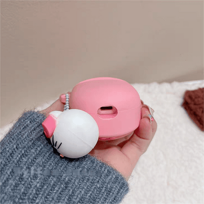 Pinke Kitty AirPods-Kopfhörerhülle mit Schlüsselanhänger