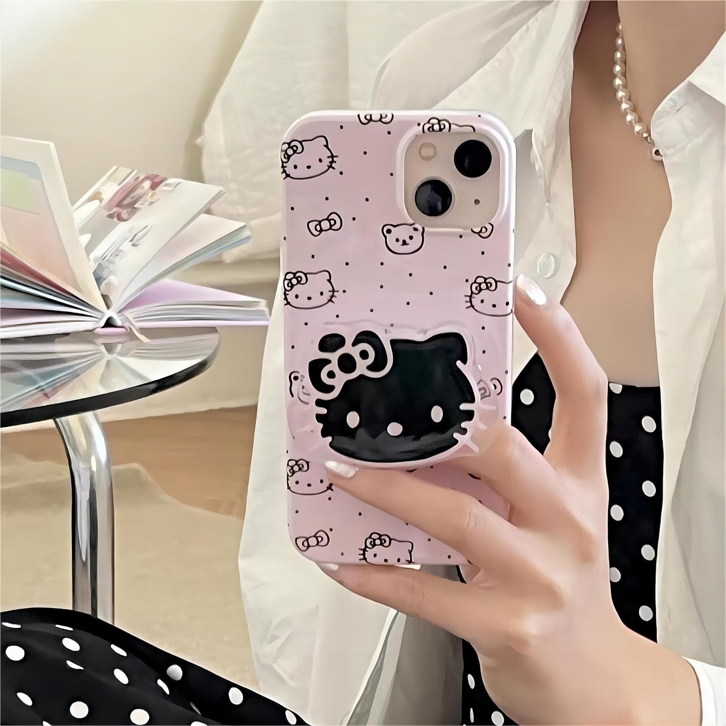 Cute Pink Kitty iPhone Case With Stand GEM009