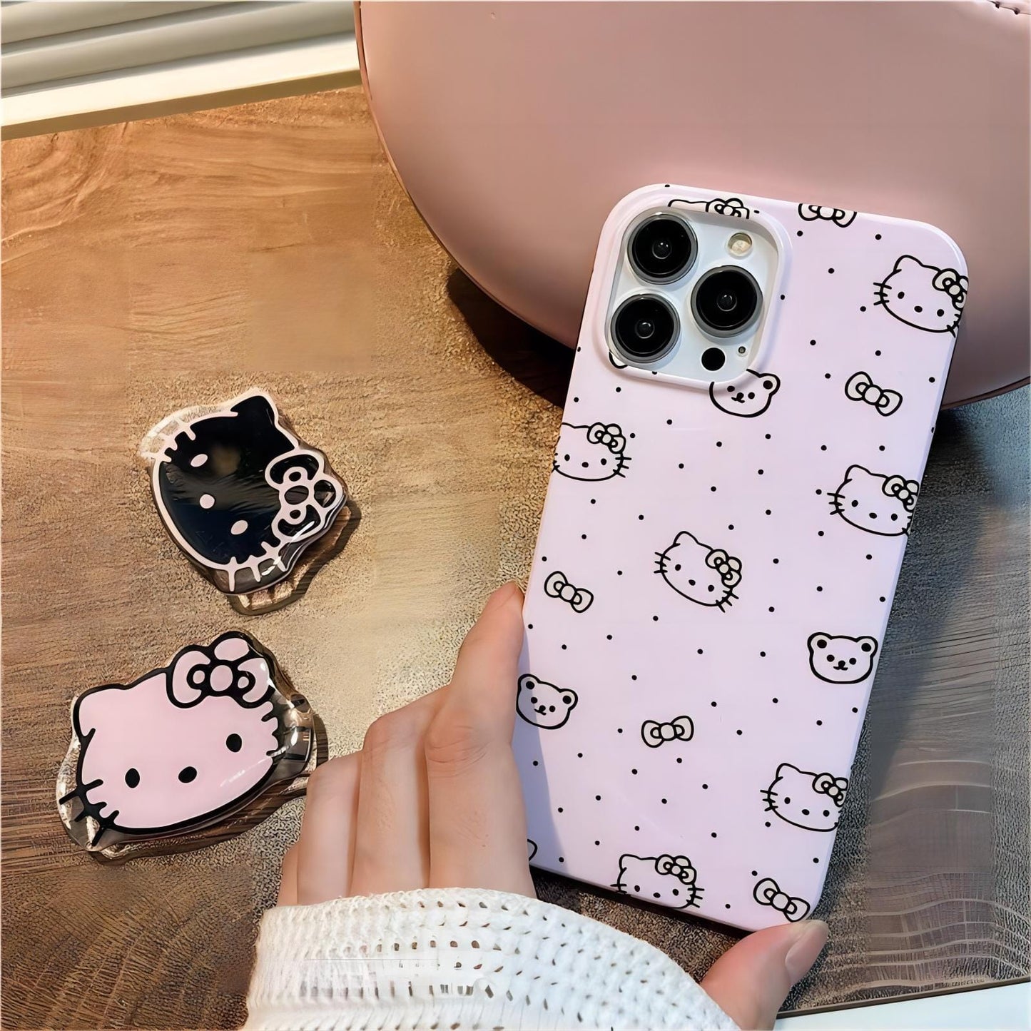 Cute Pink Kitty iPhone Case With Stand GEM009