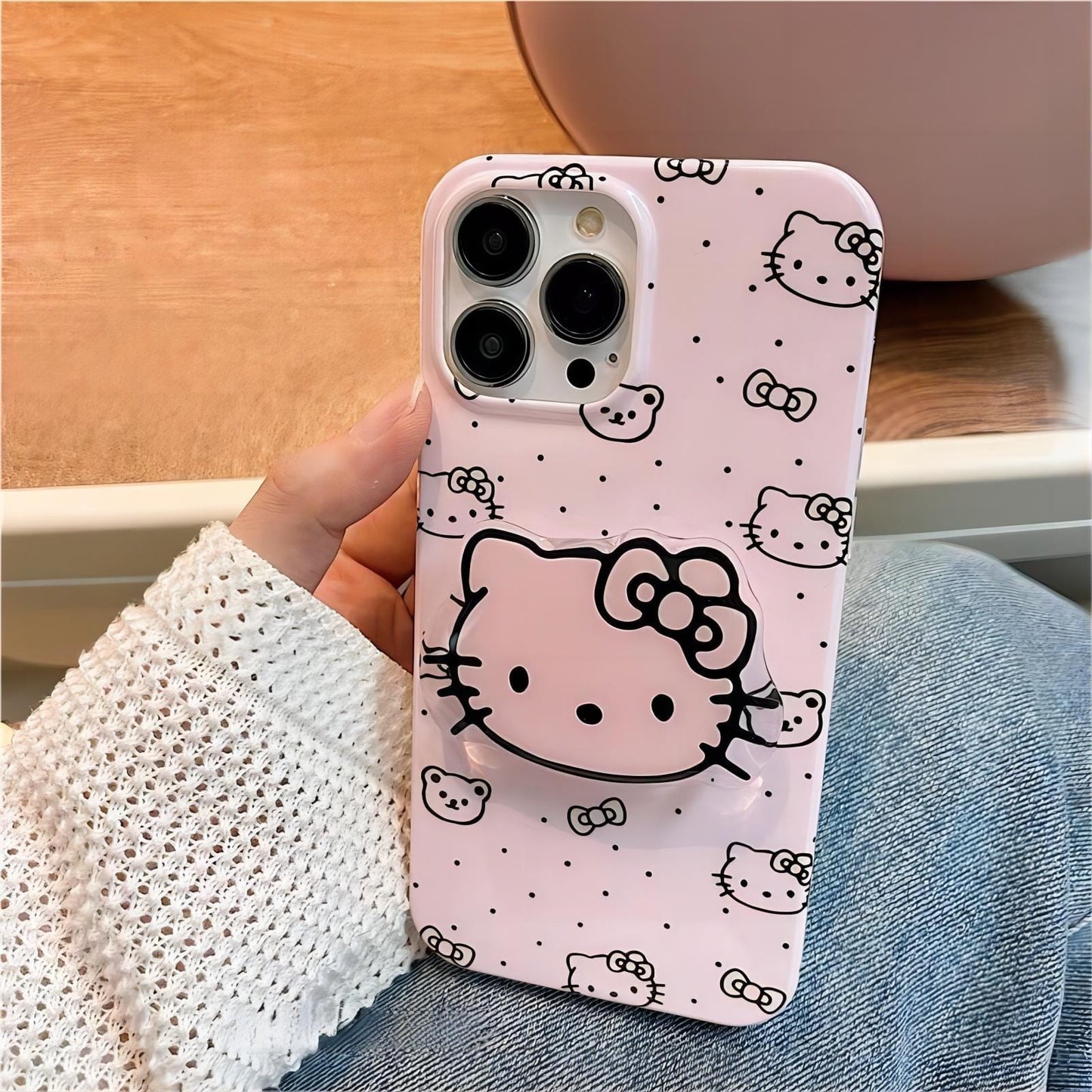 Cute Pink Kitty iPhone Case With Stand GEM009