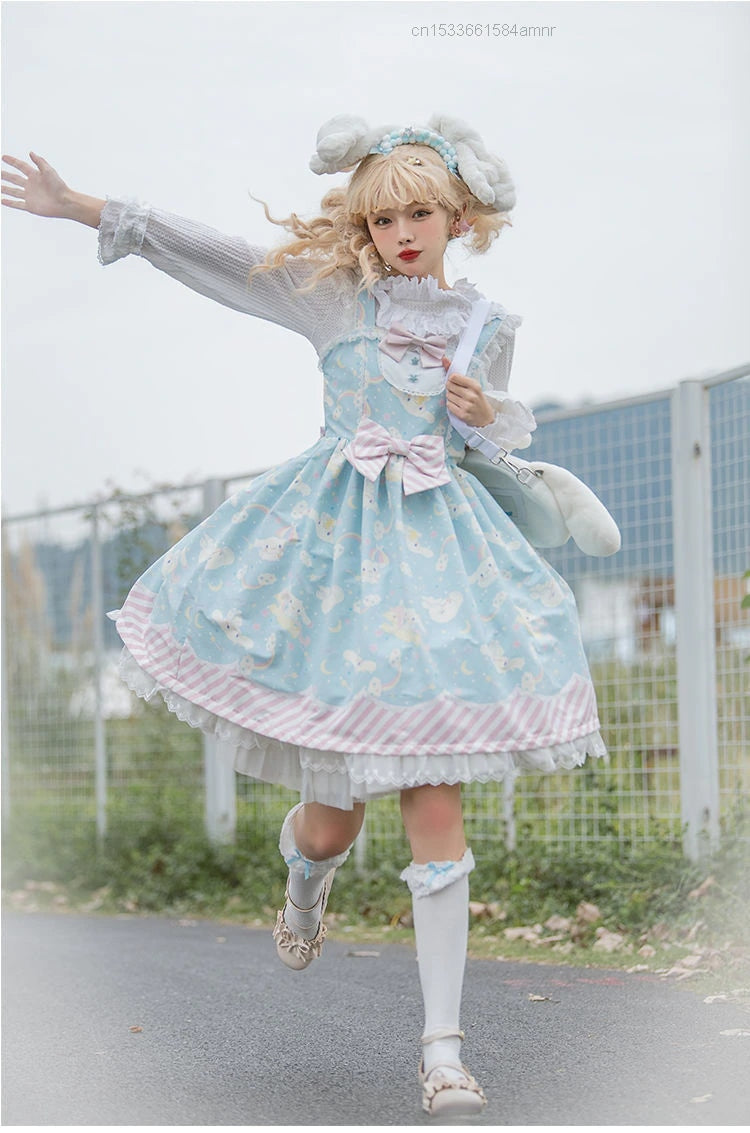 Sanrio Lolita Dress - Blue Cinnamoroll / L - babydoll, black dress, cinnamoroll, dresses, jsk