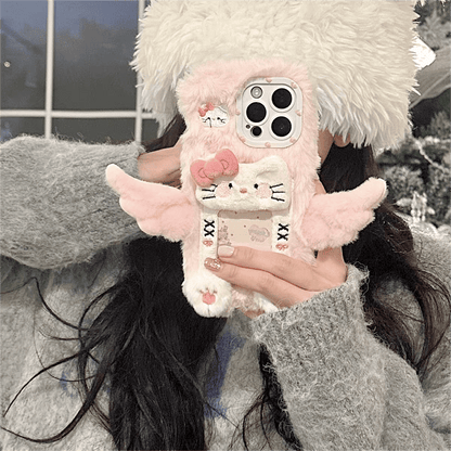 Coque iPhone avec cadre photo en peluche Kawaii avec des ailes de chat