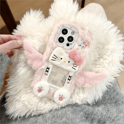 Coque iPhone avec cadre photo en peluche Kawaii avec des ailes de chat