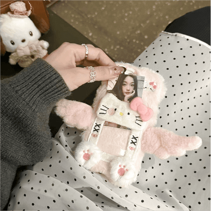 Coque iPhone avec cadre photo en peluche Kawaii avec des ailes de chat