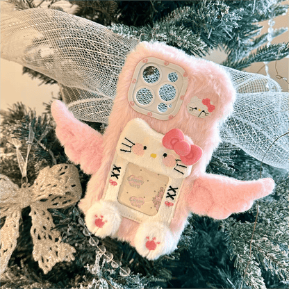 Coque iPhone avec cadre photo en peluche Kawaii avec des ailes de chat