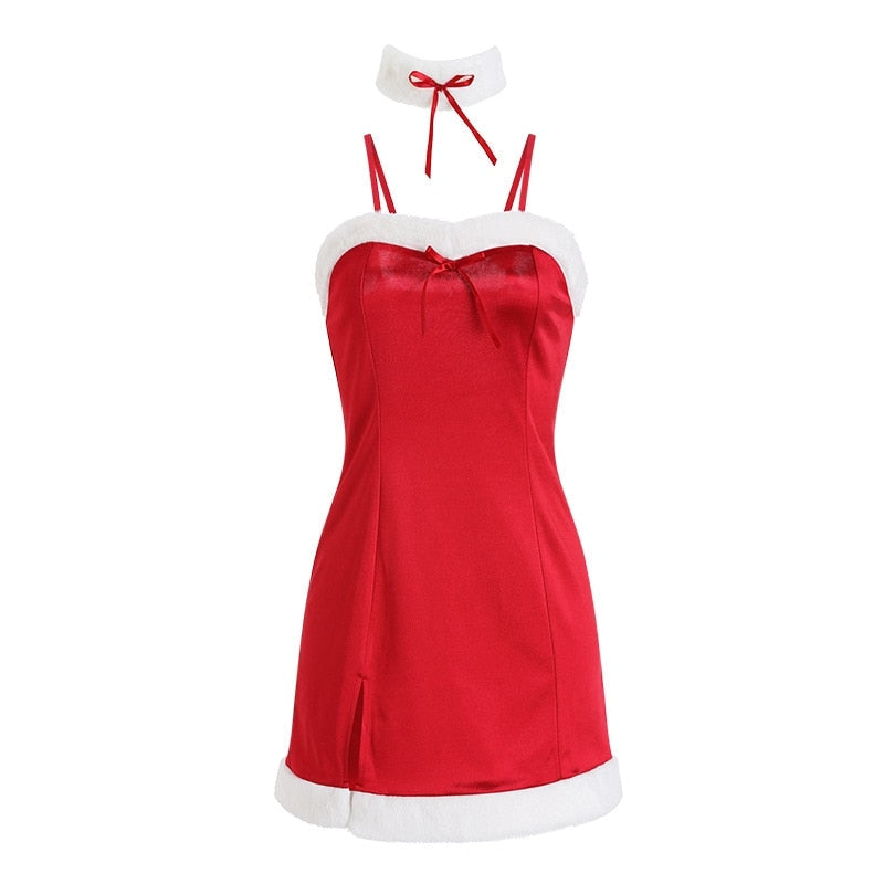 Satin Santa Slip Dress - dresses, festive, holiday, holidays, santa