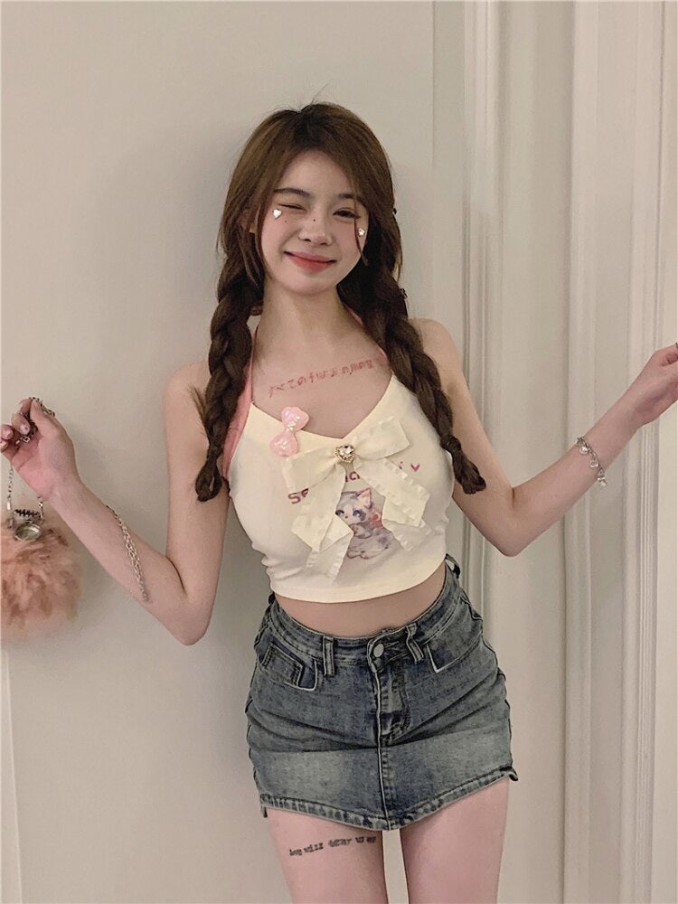 Serendipity Kitten Tank - 70s, cats, cropped top, kitsch, kitten Kawaii Babe